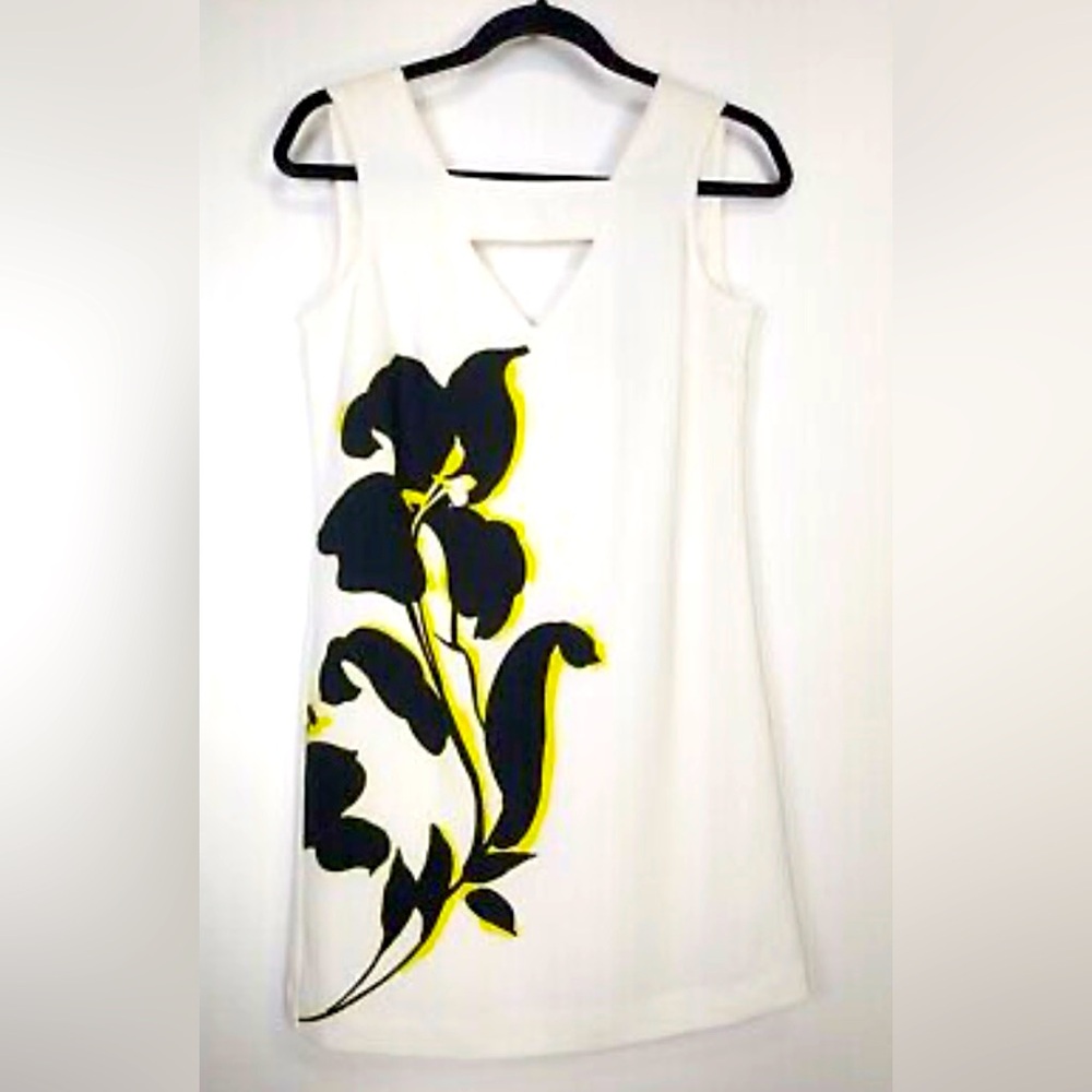 Banana Republic White Black Floral Sleeveless Sheath Dress 
Size 10